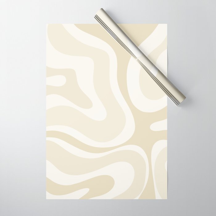 Modern Retro Liquid Swirl Abstract in Light Linen Beige Wrapping Paper Gallery Image 1