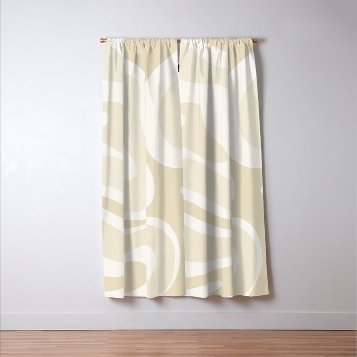 Modern Retro Liquid Swirl Abstract in Light Linen Beige Window Curtain Gallery Image 3