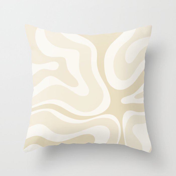 Modern Retro Liquid Swirl Abstract in Light Linen Beige Throw Pillow Gallery Image 6