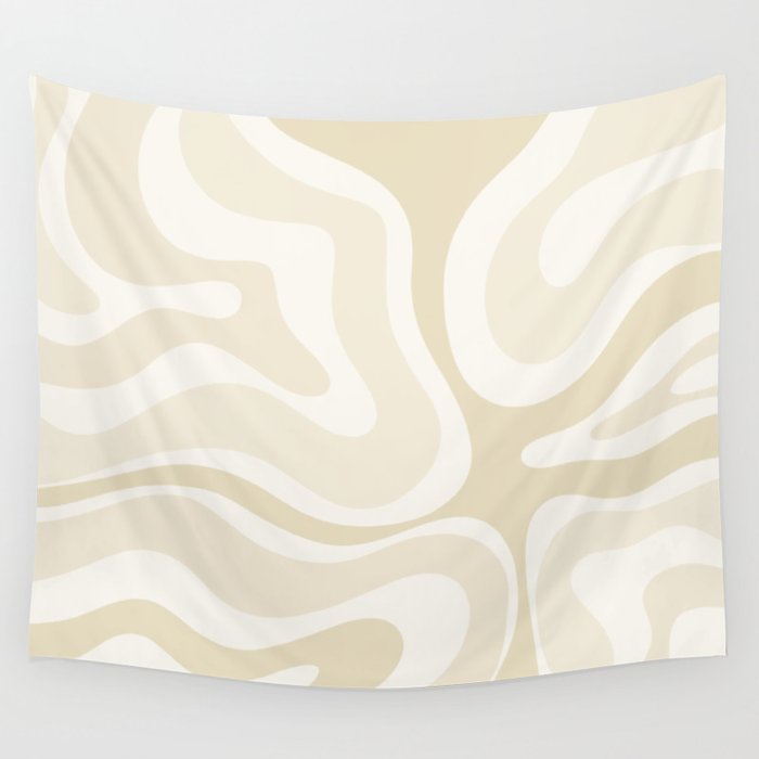 Modern Retro Liquid Swirl Abstract in Light Linen Beige Wall Tapestry Gallery Image 4
