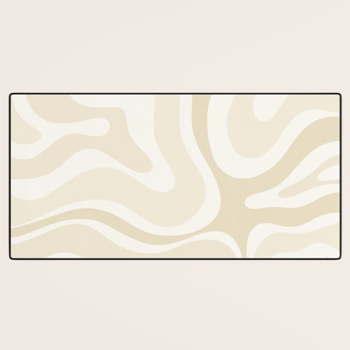 Modern Retro Liquid Swirl Abstract in Light Linen Beige Desk Mat Gallery Image 3