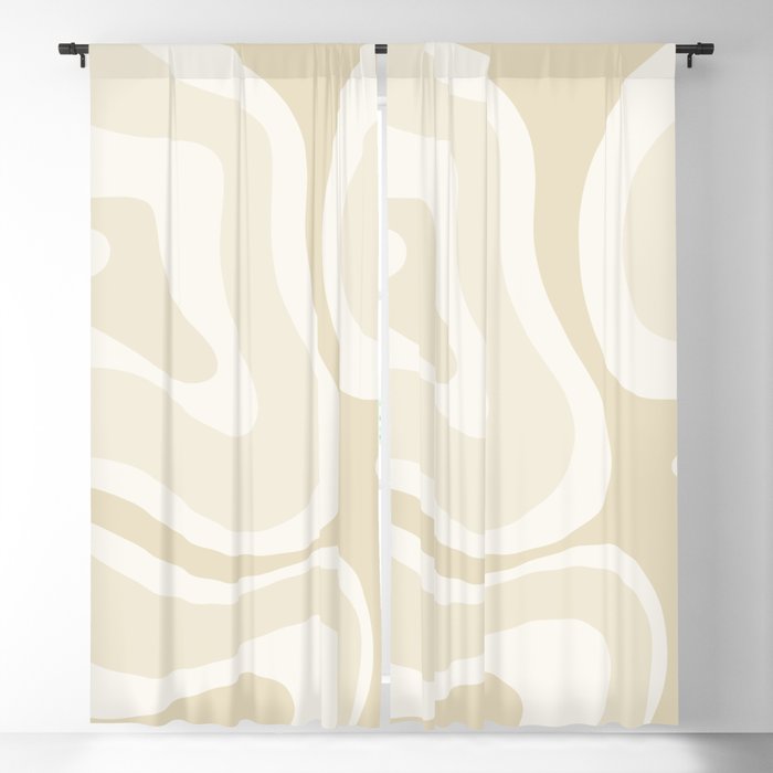 Modern Retro Liquid Swirl Abstract in Light Linen Beige Window Curtain Gallery Image 1