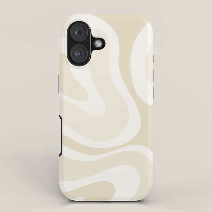 Modern Retro Liquid Swirl Abstract in Light Linen Beige iPhone Case Gallery Image 1
