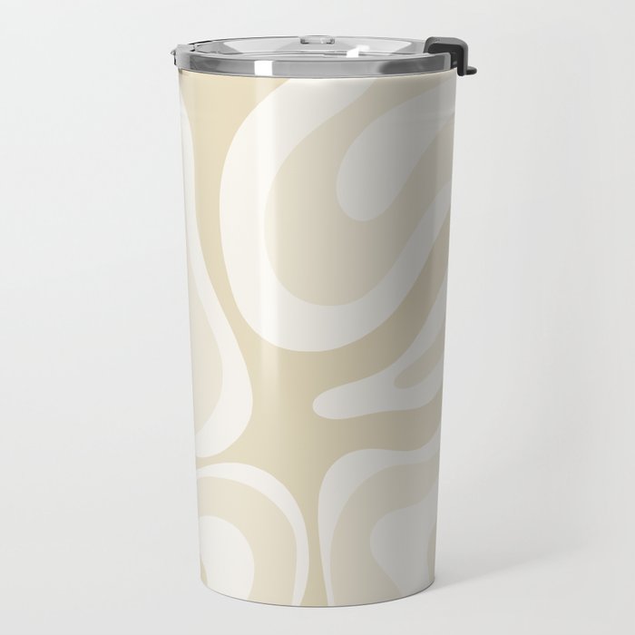 Modern Retro Liquid Swirl Abstract in Light Linen Beige Travel Mug Gallery Image 2