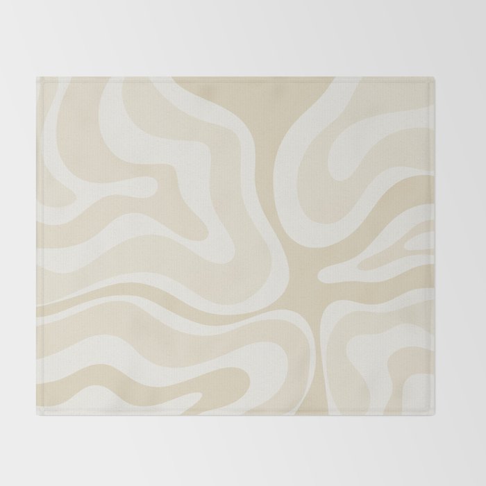 Modern Retro Liquid Swirl Abstract in Light Linen Beige Throw Blanket Gallery Image 2