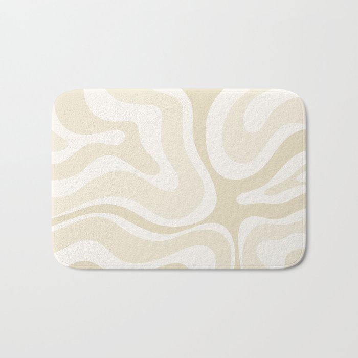 Modern Retro Liquid Swirl Abstract in Light Linen Beige Bath Mat Gallery Image 1