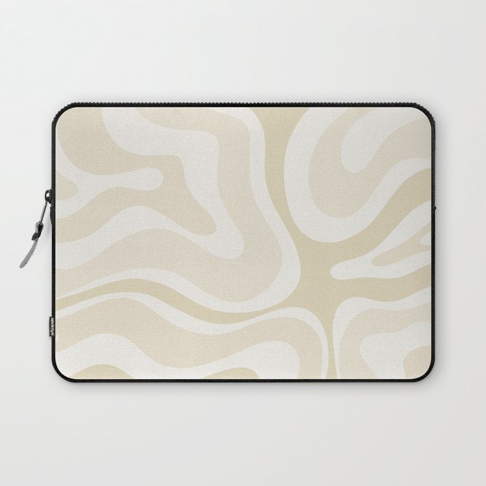 Modern Retro Liquid Swirl Abstract in Light Linen Beige Laptop Sleeve Gallery Image 1