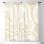 Modern Retro Liquid Swirl Abstract in Light Linen Beige Window Curtain Gallery Image 5