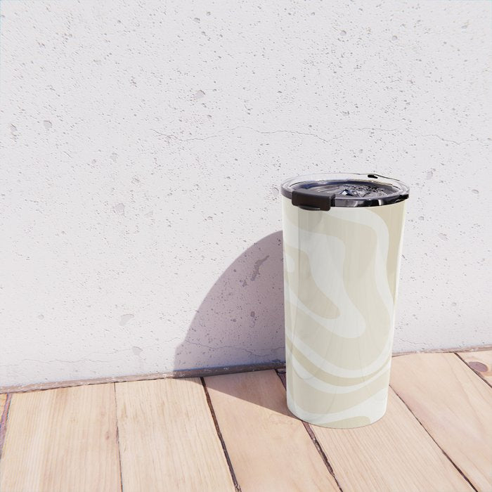 Modern Retro Liquid Swirl Abstract in Light Linen Beige Travel Mug Gallery Image 4