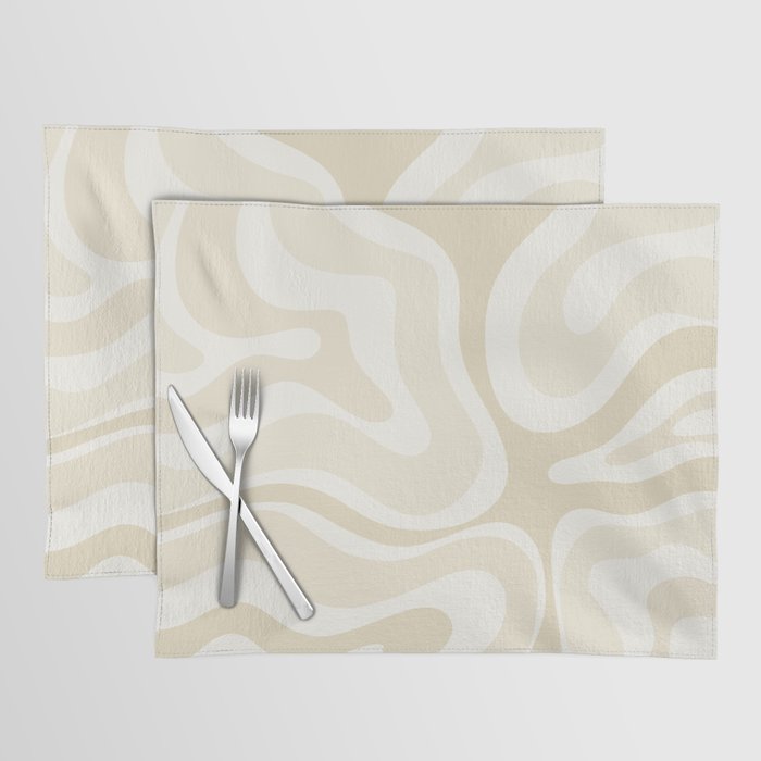 Modern Retro Liquid Swirl Abstract in Light Linen Beige Placemat Gallery Image 1