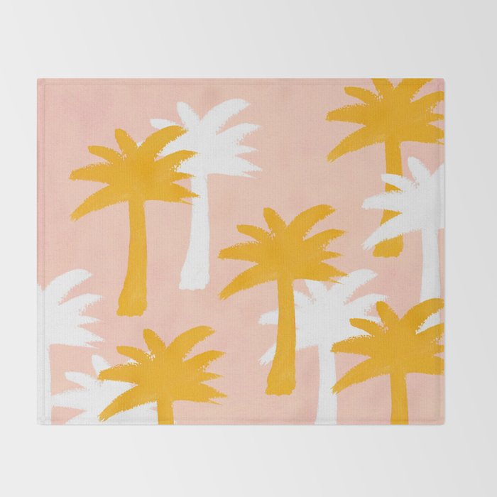 Palm Tree Tropical Pattern - Pink Gold Throw Blanket Gallery Image 2