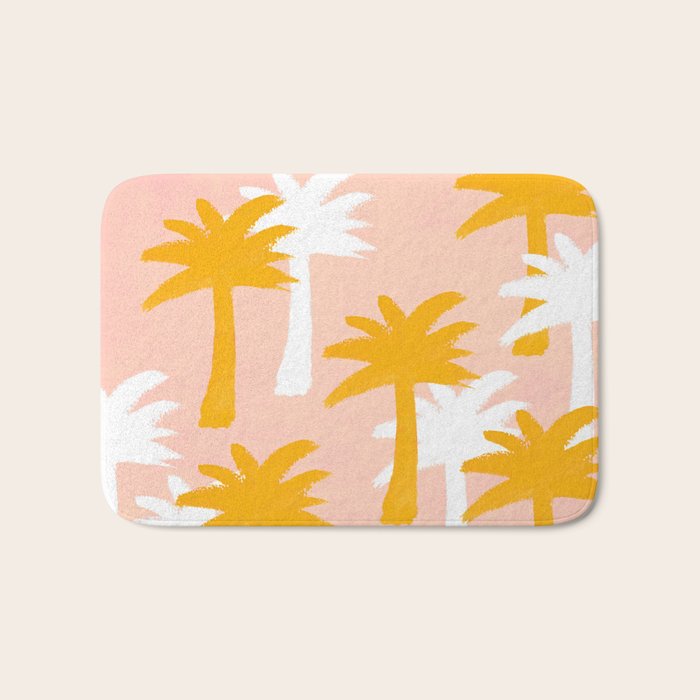 Palm Tree Tropical Pattern - Pink Gold Bath Mat Gallery Image 1