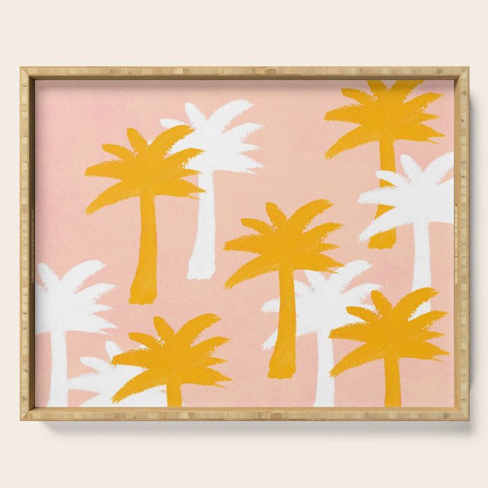 Palm Tree Tropical Pattern - Pink Gold Serving Tray Gallery Image 1