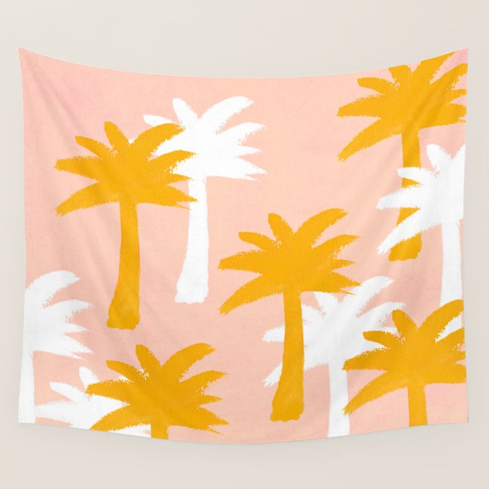 Palm Tree Tropical Pattern - Pink Gold Wall Tapestry Gallery Image 4