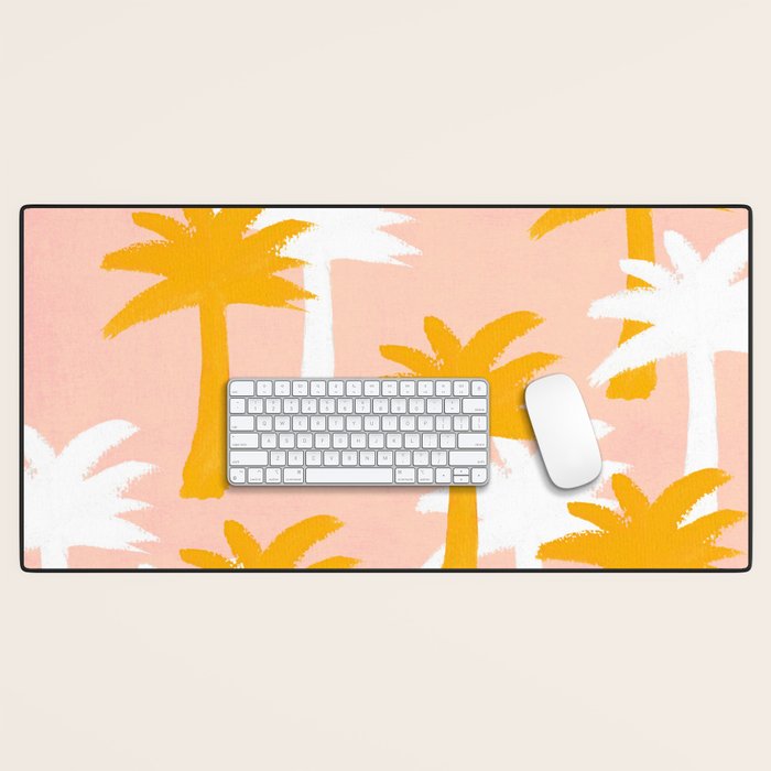 Palm Tree Tropical Pattern - Pink Gold Desk Mat Gallery Image 1