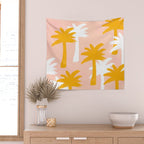 Palm Tree Tropical Pattern - Pink Gold Wall Tapestry Gallery Image 2