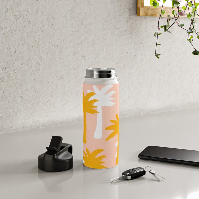 Palm Tree Tropical Pattern - Pink Gold Water Bottle Gallery Image 4