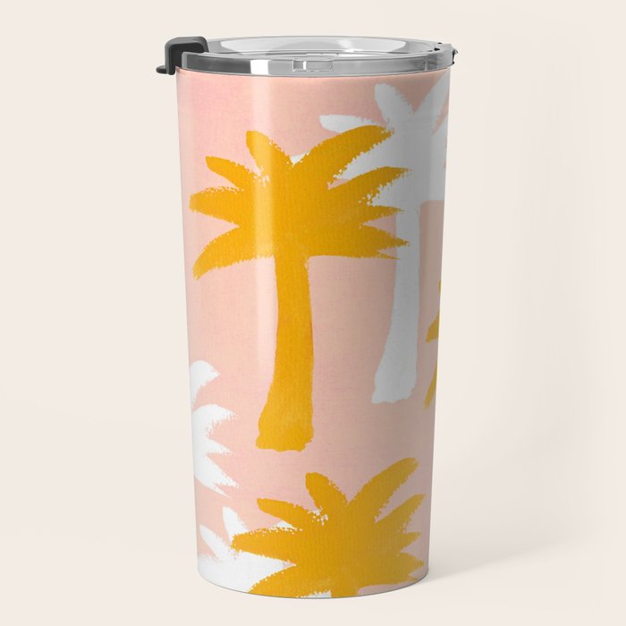 Palm Tree Tropical Pattern - Pink Gold Travel Mug Gallery Image 3