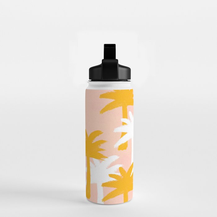 Palm Tree Tropical Pattern - Pink Gold Water Bottle Gallery Image 2