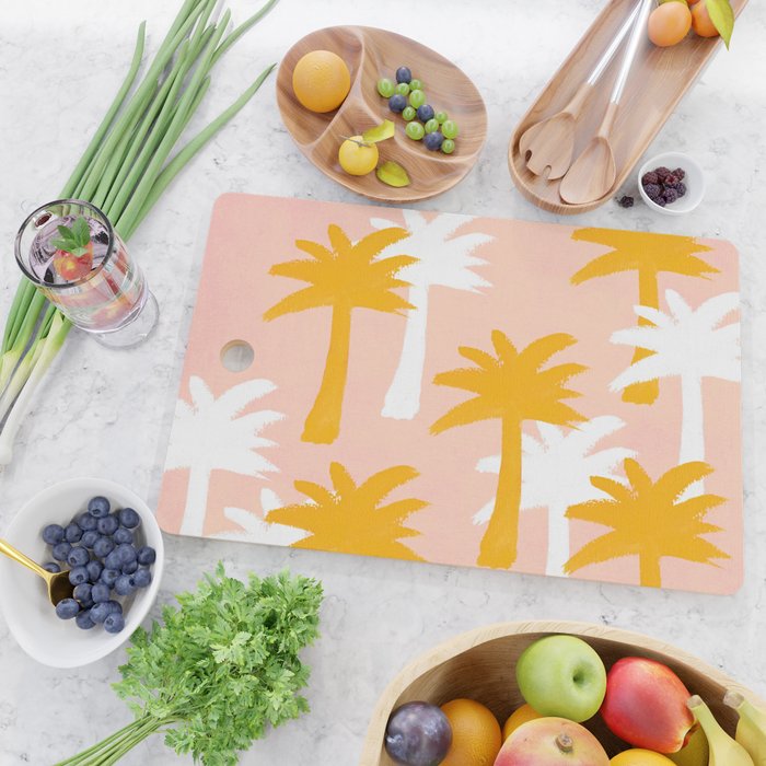 Palm Tree Tropical Pattern - Pink Gold Cutting Board Gallery Image 2