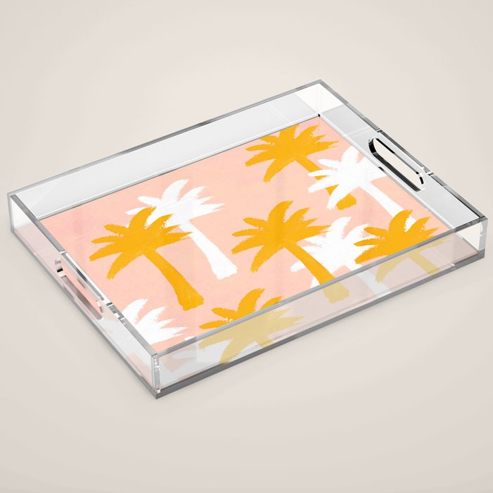 Palm Tree Tropical Pattern - Pink Gold Acrylic Tray Gallery Image 1