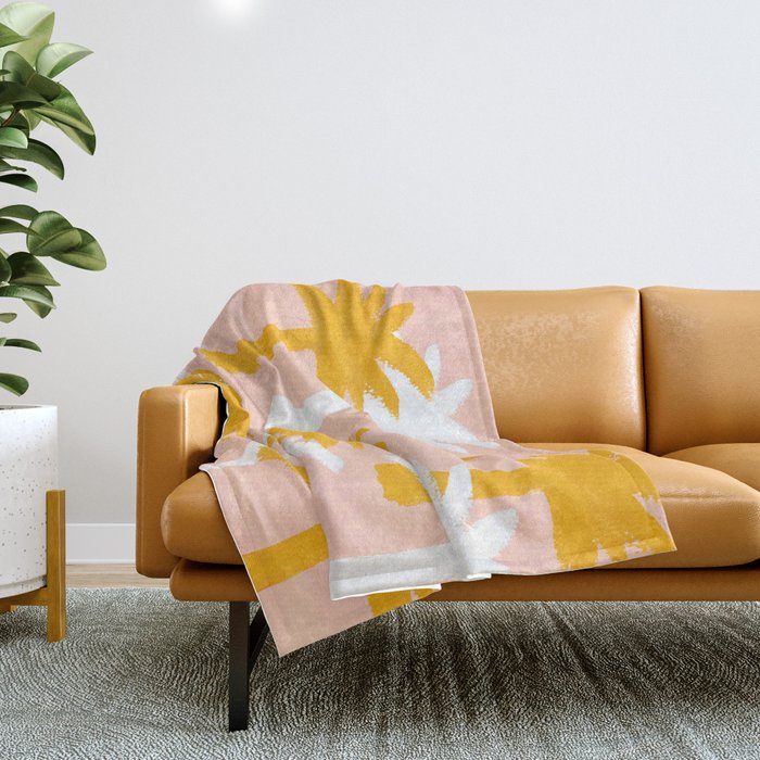 Palm Tree Tropical Pattern - Pink Gold Throw Blanket Gallery Image 1