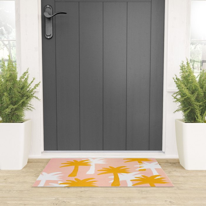Palm Tree Tropical Pattern - Pink Gold Welcome Mat Gallery Image 3