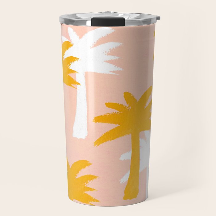 Palm Tree Tropical Pattern - Pink Gold Travel Mug Gallery Image 1