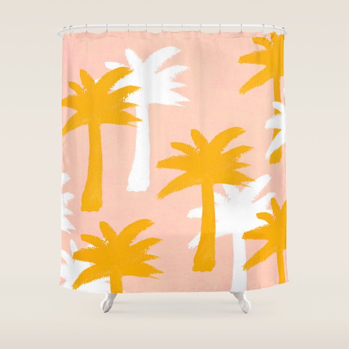 Palm Tree Tropical Pattern - Pink Gold Shower Curtain Gallery Image 1
