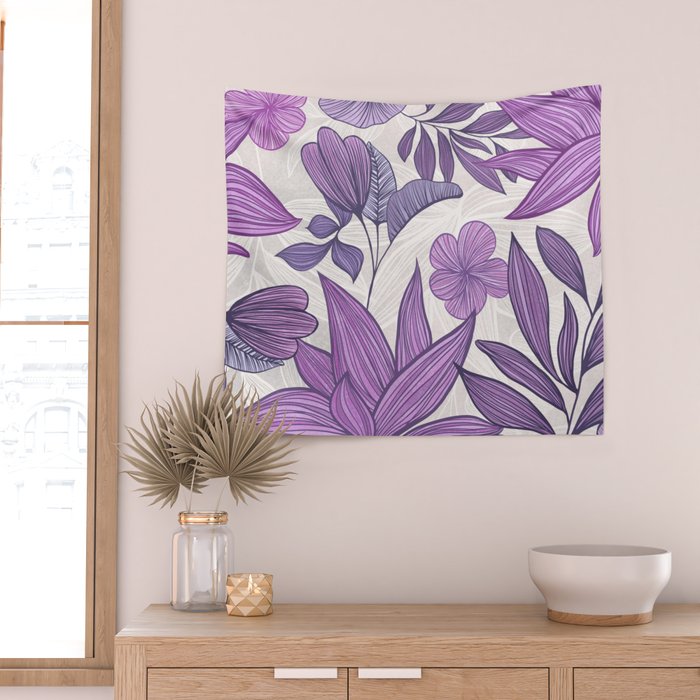 Moody Vintage-style Floral - Purple Wall Tapestry Gallery Image 2
