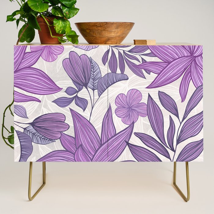 Moody Vintage-style Floral - Purple Credenza Gallery Image 1