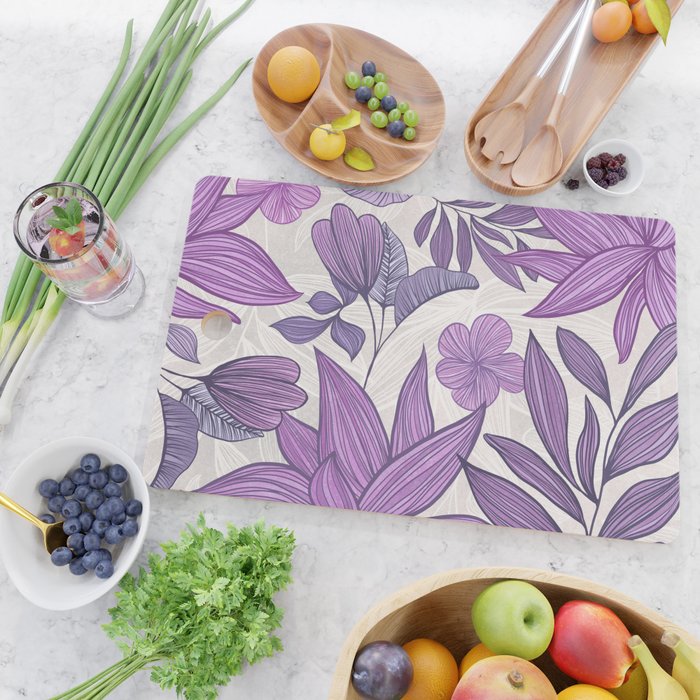 Moody Vintage-style Floral - Purple Cutting Board Gallery Image 2