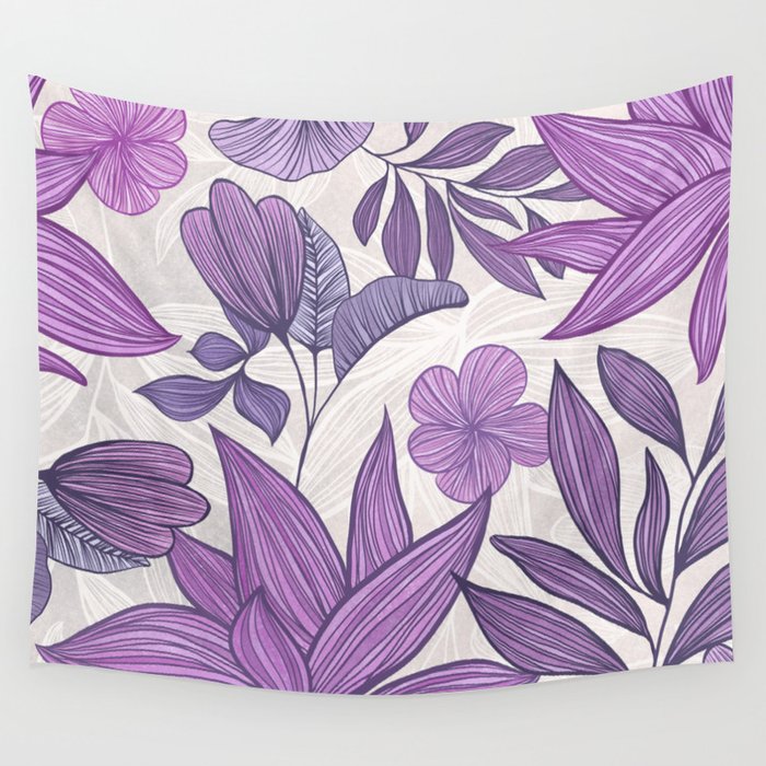 Moody Vintage-style Floral - Purple Wall Tapestry Gallery Image 4