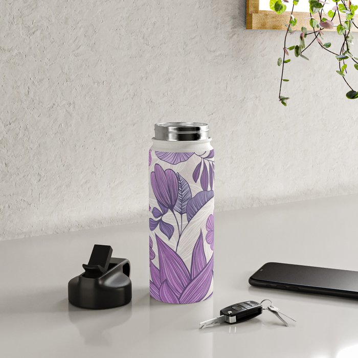 Moody Vintage-style Floral - Purple Water Bottle Gallery Image 4
