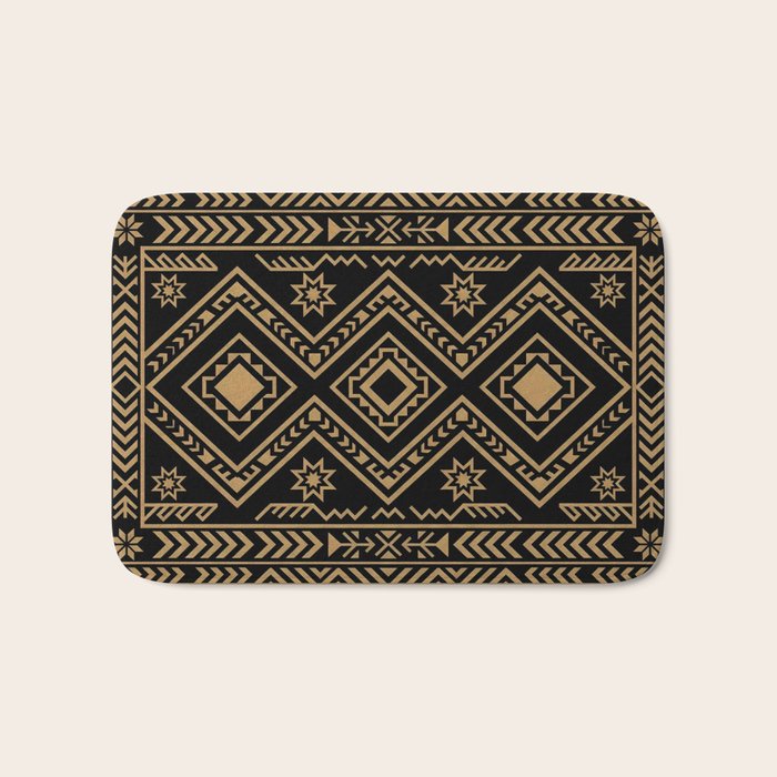 Intricate Gold and Black Tribal Surface Pattern Bath Mat Gallery Image 1