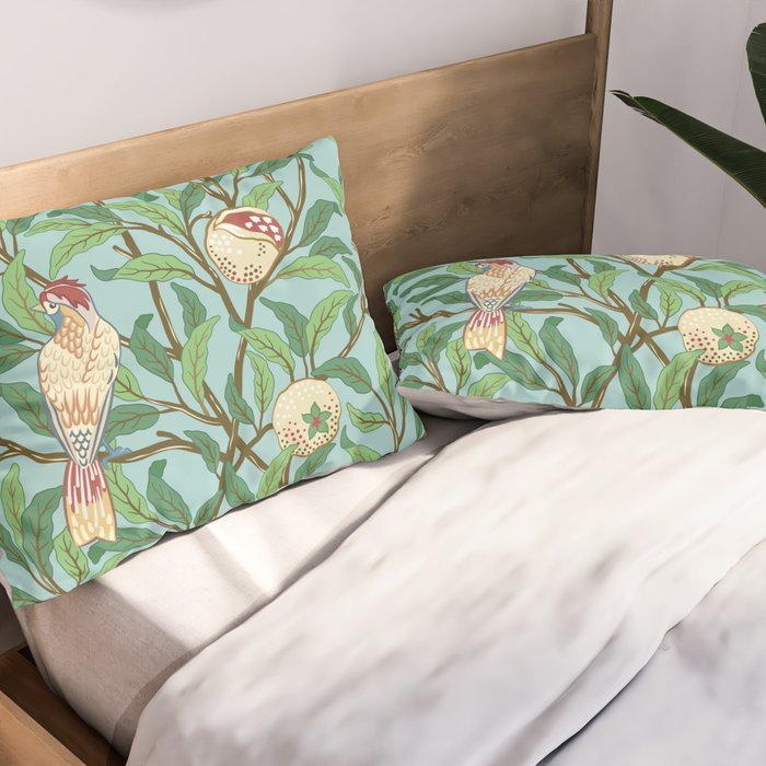 William Morris Enchanted Bird & Pomegranate Turquoise Green  Pillow Sham Gallery Image 2
