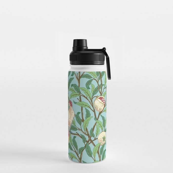 William Morris Enchanted Bird & Pomegranate Turquoise Green  Water Bottle Gallery Image 2