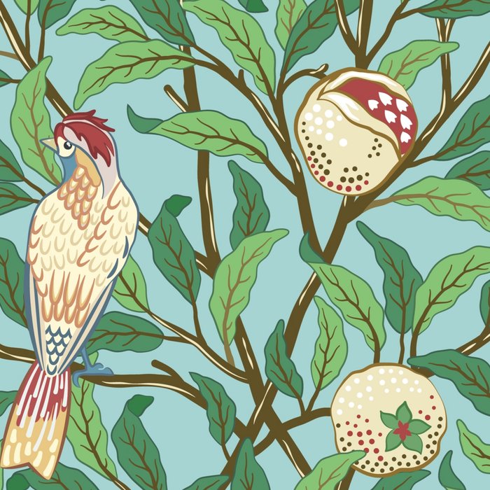 William Morris Enchanted Bird & Pomegranate Turquoise Green  Coffee Mug Gallery Image 2