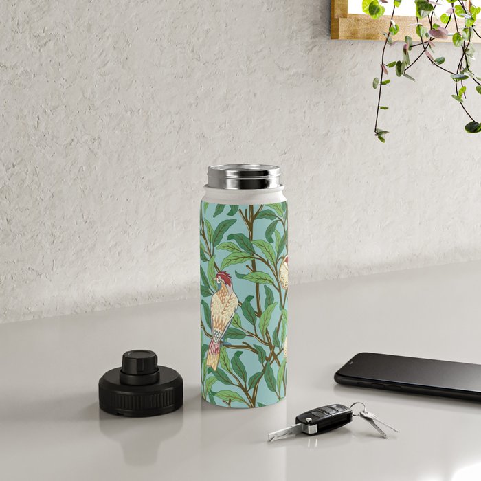 William Morris Enchanted Bird & Pomegranate Turquoise Green  Water Bottle Gallery Image 4