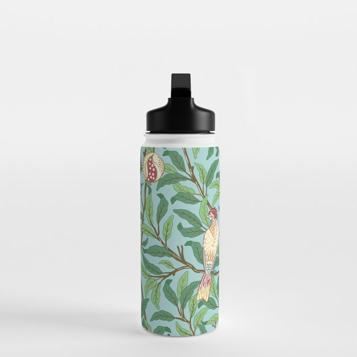 William Morris Enchanted Bird & Pomegranate Turquoise Green  Water Bottle Gallery Image 3