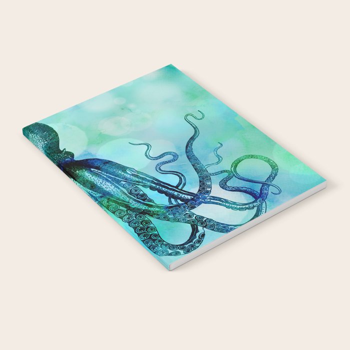 Octopus blue green mixed media underwater artwork Notebook Gallery Image 2