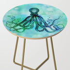 Octopus blue green mixed media underwater artwork Side Table Gallery Image 2