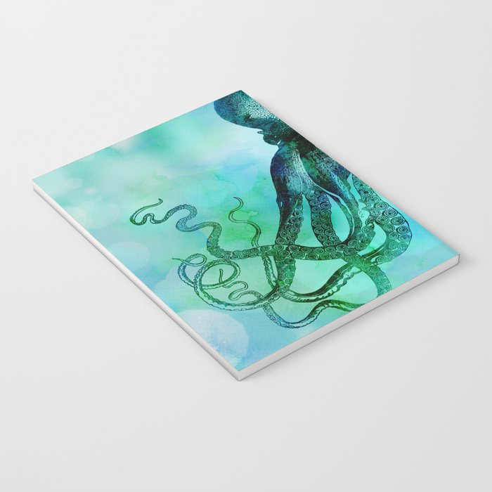 Octopus blue green mixed media underwater artwork Notebook Gallery Image 3