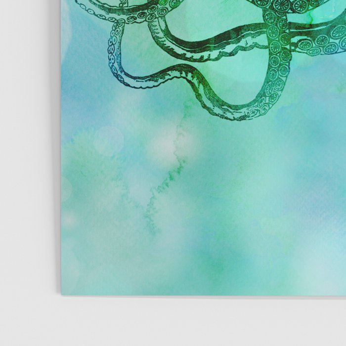 Octopus blue green mixed media underwater artwork Poster Gallery Image 3