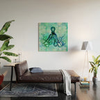 Octopus blue green mixed media underwater artwork Wood Wall Art Gallery Image 2