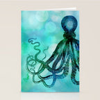 Octopus blue green mixed media underwater artwork Stationery Card Gallery Image 2