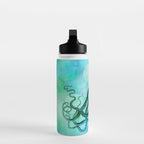 Octopus blue green mixed media underwater artwork Water Bottle Gallery Image 3