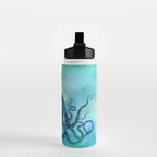 Octopus blue green mixed media underwater artwork Water Bottle Gallery Image 2