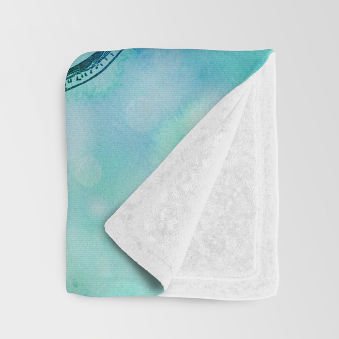 Octopus blue green mixed media underwater artwork Throw Blanket Gallery Image 3