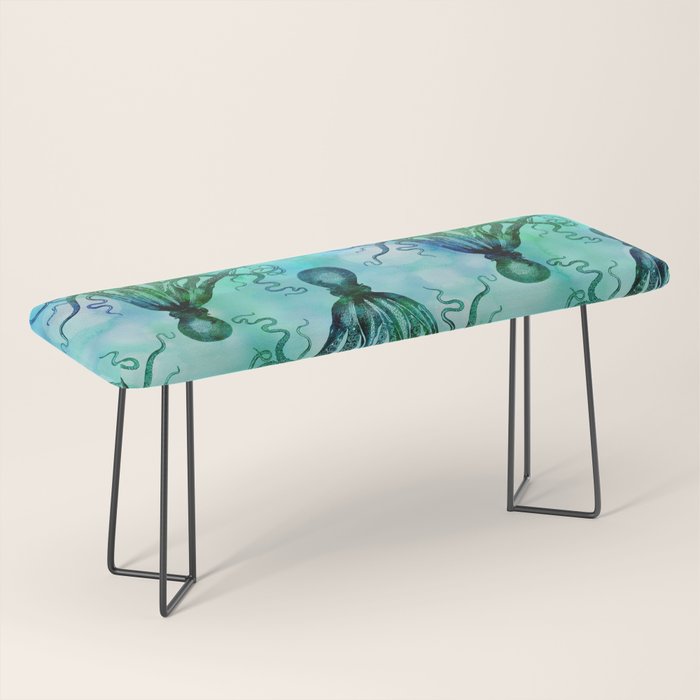 Octopus blue green mixed media underwater artwork Bench Gallery Image 1